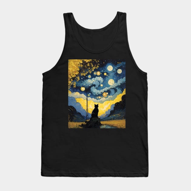 Starry Night Cat, Van Gogh Cat, Cat Lover, Cat Mom, Cat Dad Tank Top by VisionDesigner